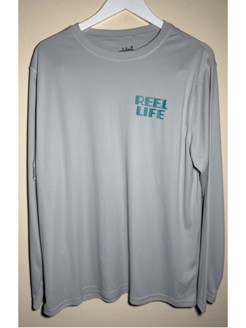 Reel Life Long Sleeve Graphic Tee Grey Blue Size L